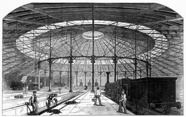 Interior of the LNWR new engine shed at Camden Town depot  c1847.