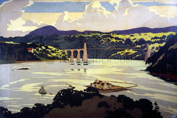 Menai Suspension Bridge  Wales  c 1922-1947.