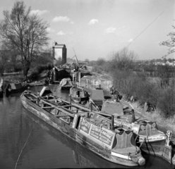 Canal barges at lock under maintencance  Kings Langley  1950.