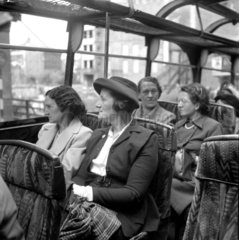 Passengers in a tourist bus at St Pancras Station  London  1950.