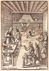 Annibal Barlet giving a demonstration to students on his chemical course  1657.