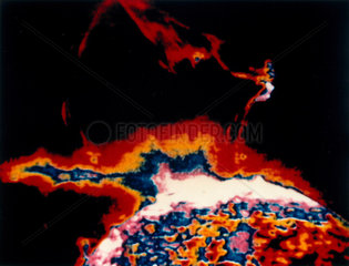 Solar flare eruption in extreme ultraviolet light  photographed from Skylab  1973.