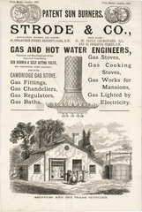 Advertisement for Strode & Co  gas and hot water engineers  late 19th century.