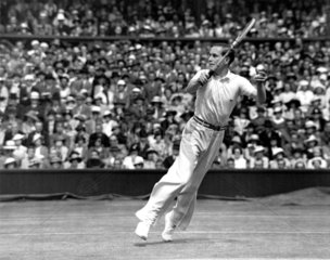 Tennis player Von Cramm in action against Fred Perry  1935.