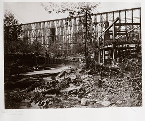 Trestle bridge over the Etawah at Whiteside  near Atlanta  Georgia  1864.