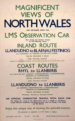 Magnificent Views of North Wales'  LMS notice c 1930s.