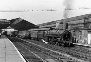 Steam locomotive 'Apollo'  with goods train  Wakefield Kirkgate Station  c 1966.