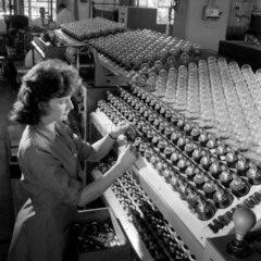 Production of special quality valves female worker in ageing section. 1962.