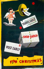 ‘Travel  Shop & Post Early’  Post Office/BR poster  1948-1960.