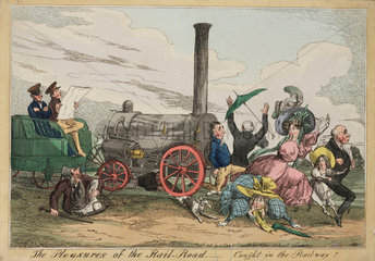 'The Pleasures of the Rail Road- Caught in the Railway!'  c 1840.