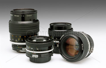 Selection of Nikkor bayonet fitting lenses for 35mm camera systems  c 1980s.