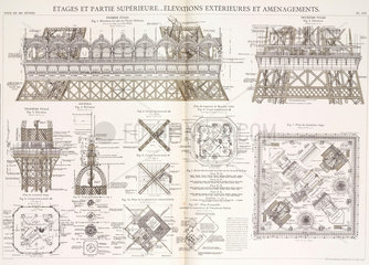 Diagram of the Eiffel Tower  Paris  c 1887.