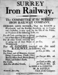 Handbill announcing the opening of the Surrey Iron Railway  1 June 1804.