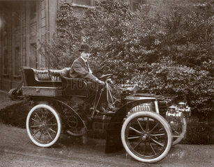 C S Rolls behind the wheel of his 24 hp Panhard motor car  1902.