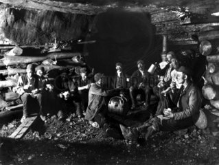 Mealtime in a mine shaft  Ramrod Hall Pit  Staffordshire  c 1890s.