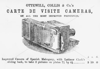 Advertisement for carte de visite cameras  c 1900s.