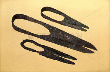 Three pairs of Roman surgical shears  200-500 AD.