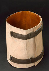 Leather cap used in Ayurvedic Shirovasthi therapy  Indian  c 2005.