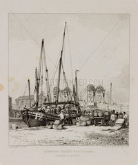 ‘Yarmouth Herring Boat unloading at the Quay’  1829.