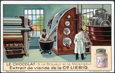 A chocolate factory at work  Liebig trade card  early 20th century.