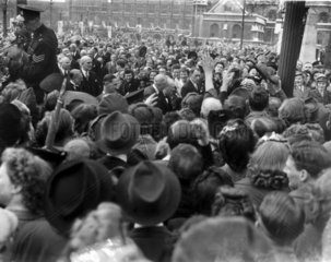 Winston Churchill in a crowd as he makes hi