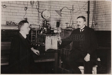Ernest Rutherford and Hans Geiger  nuclear physicists  1912.