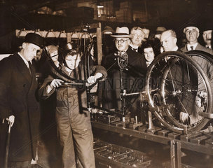 Finishing touches being put to 3 millionth Hercules bicycle  1934.