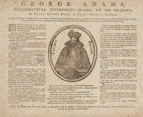 Trade card for George Adams  instrument maker to King George III  c 18th century.