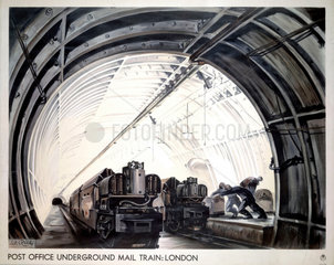 'Post Office Underground Mail Train: London'  GPO poster  c 1950s.