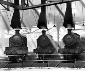 Three locomotives  Tyseley Roundhouse  Birmingham  July 1963.