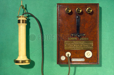 Early Bell telephone and terminal panel  1877.