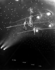 Four high wire performers performing a prec