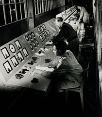 Operators at long control desk  Aircraft division  English Electric  Bradford  1959.