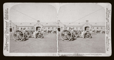 ‘Guns of the 75th Royal Field Artillery in Barracks  Pretoria  South Africa'  1901.