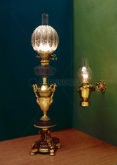 Two domestic paraffin lamps  c 1860-1910.