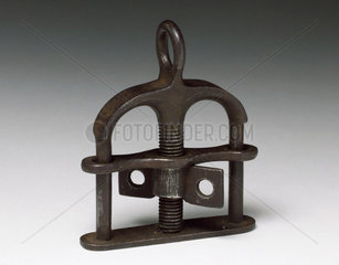 Iron thumbscrew  probably English  1501-1600.
