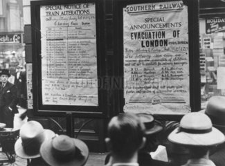 Notices at a London train station  31 August 1939.