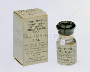 Bottle for diphtheria and pertussis vaccine with instructions  1952.