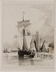 Dutch galliot unloading  Great Yarmouth  1828.