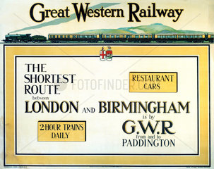 ‘The Shortest Route between London and Birmingham’  GWR poster  c 1930s.