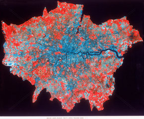 Composite Landsat false colour image of Greater London  1979.
