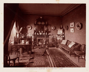 Drawing-room lit with electric light  1884.