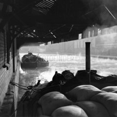 Barges awaiting discharge at Wigan Wharf  Wigan  1949.
