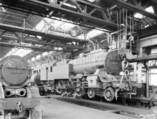 Locomotives in Horwich works erecting shop  Lancashire  10 August 1926.