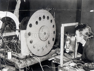 John Logie Baird experimenting with his first television transmitter  1925.