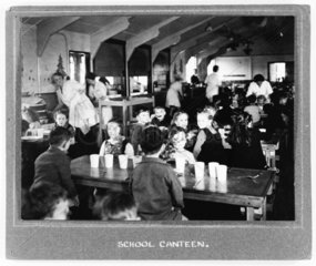 School canteen  1940s. Children eating scho
