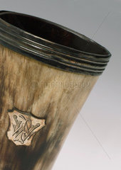 Horn tumbler with silver strip around the rim  1742.