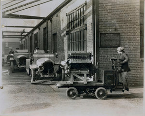 3 Napier chassis and engines and front lion aero engine at Acton works