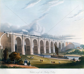 Viaduct across the Sankey Valley  Warrington  Cheshire  February 1831.