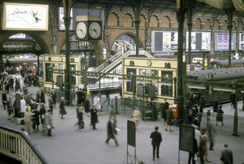 Passengers on the concourse of Liverpool Street Station  London  1962.